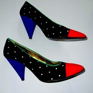 ❌SOLDVintage ESCADA Suede Leather Womens Shoes Heels Multi Color Sz 9.5